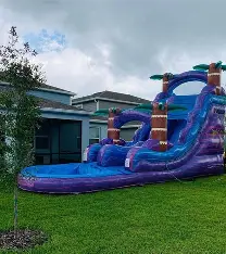Bounce house rental set up at a Winter Park FL party by Too The Moon Bounce Co